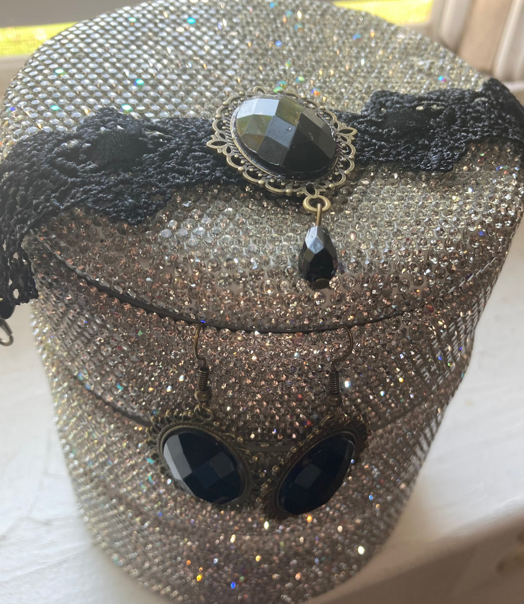 Black lace bracelet and earrings